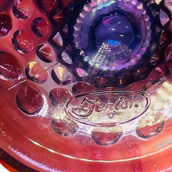 Fenton Candy Dish/BowlVintage Amethyst Hobnail Carnival Iridescent Purple Glass - Picture 8 of 8